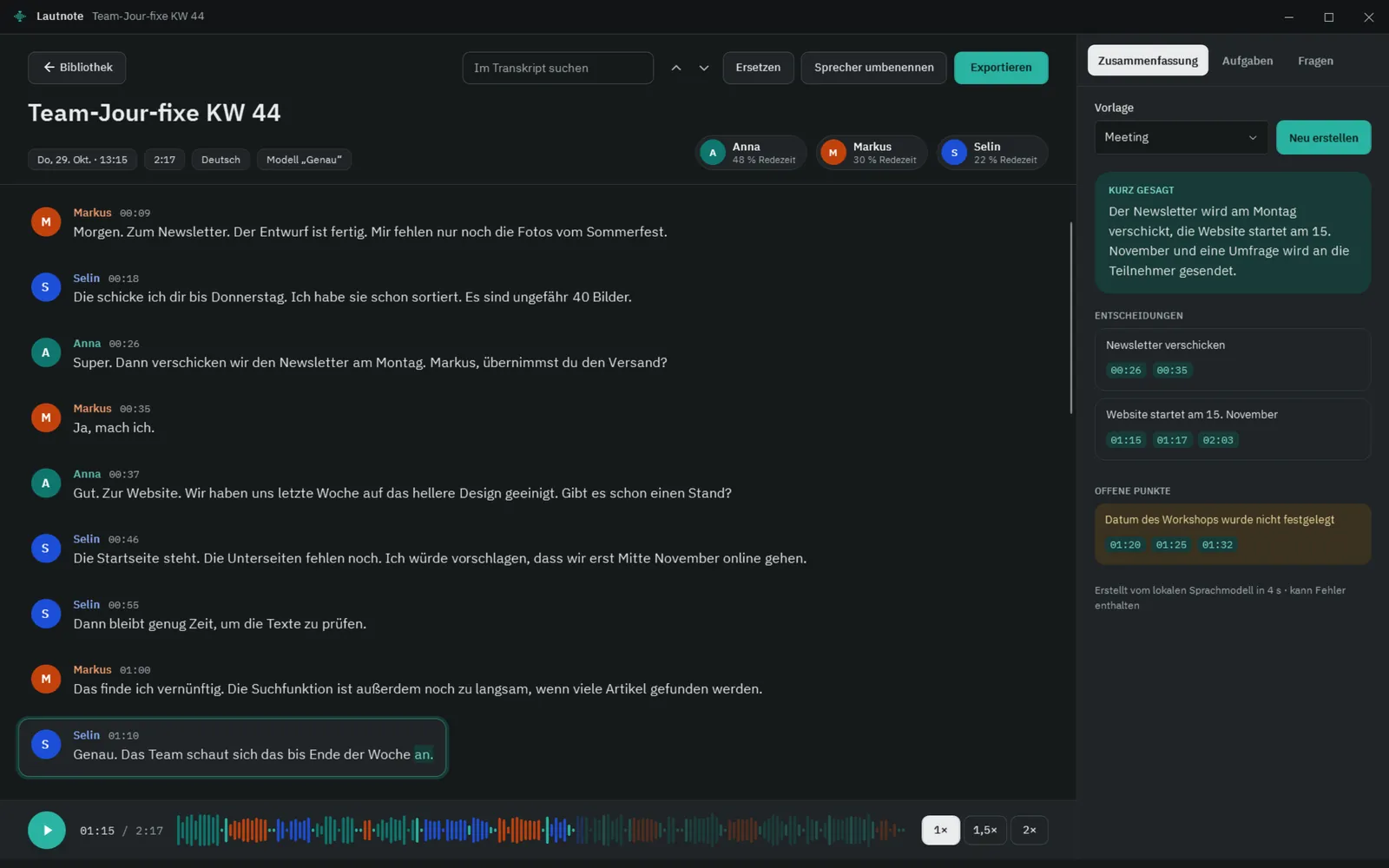 Der Editor im Dunkelmodus