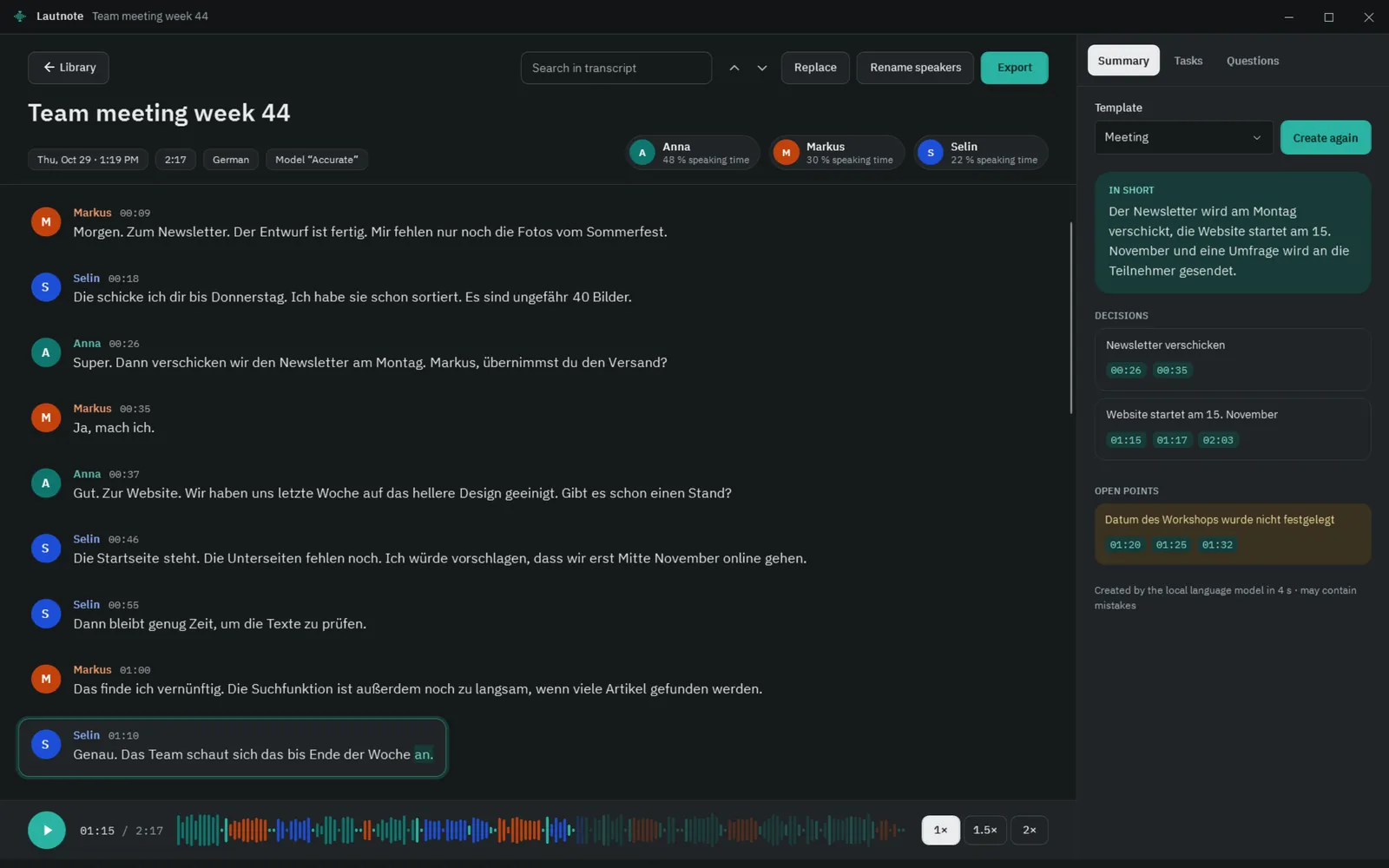 The editor in dark mode