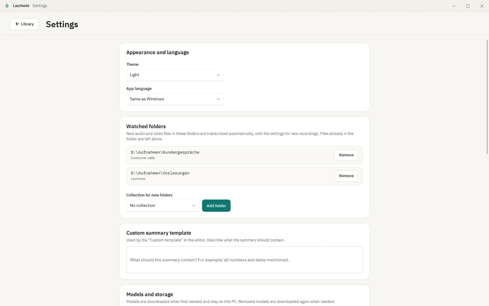 Export, search and folders